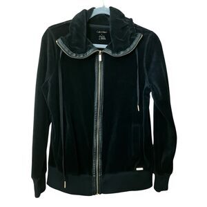 Calvin Klein cowl neck velour zip front jacket